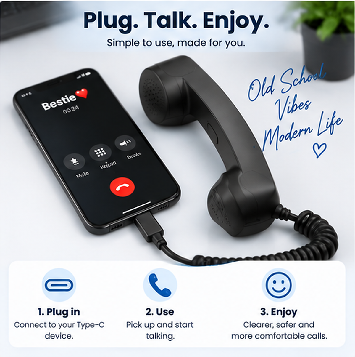 ☎️ Retro telephone handset with Type-C interface 📞