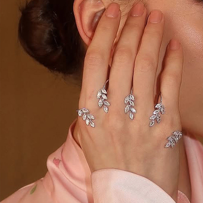 Crystal leaf veil hand jewellery