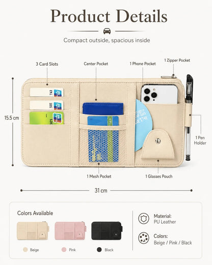 Multi-Pocket Car Visor Organizer