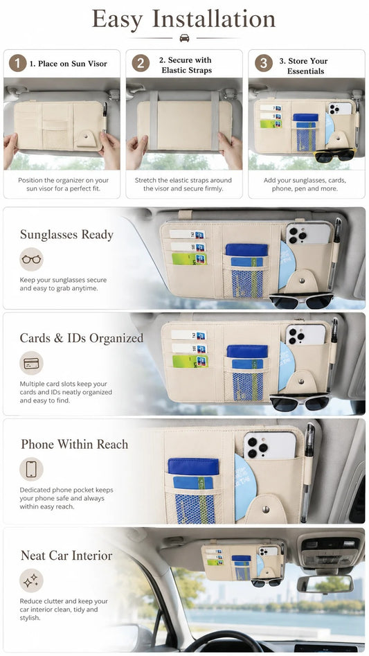 Multi-Pocket Car Visor Organizer
