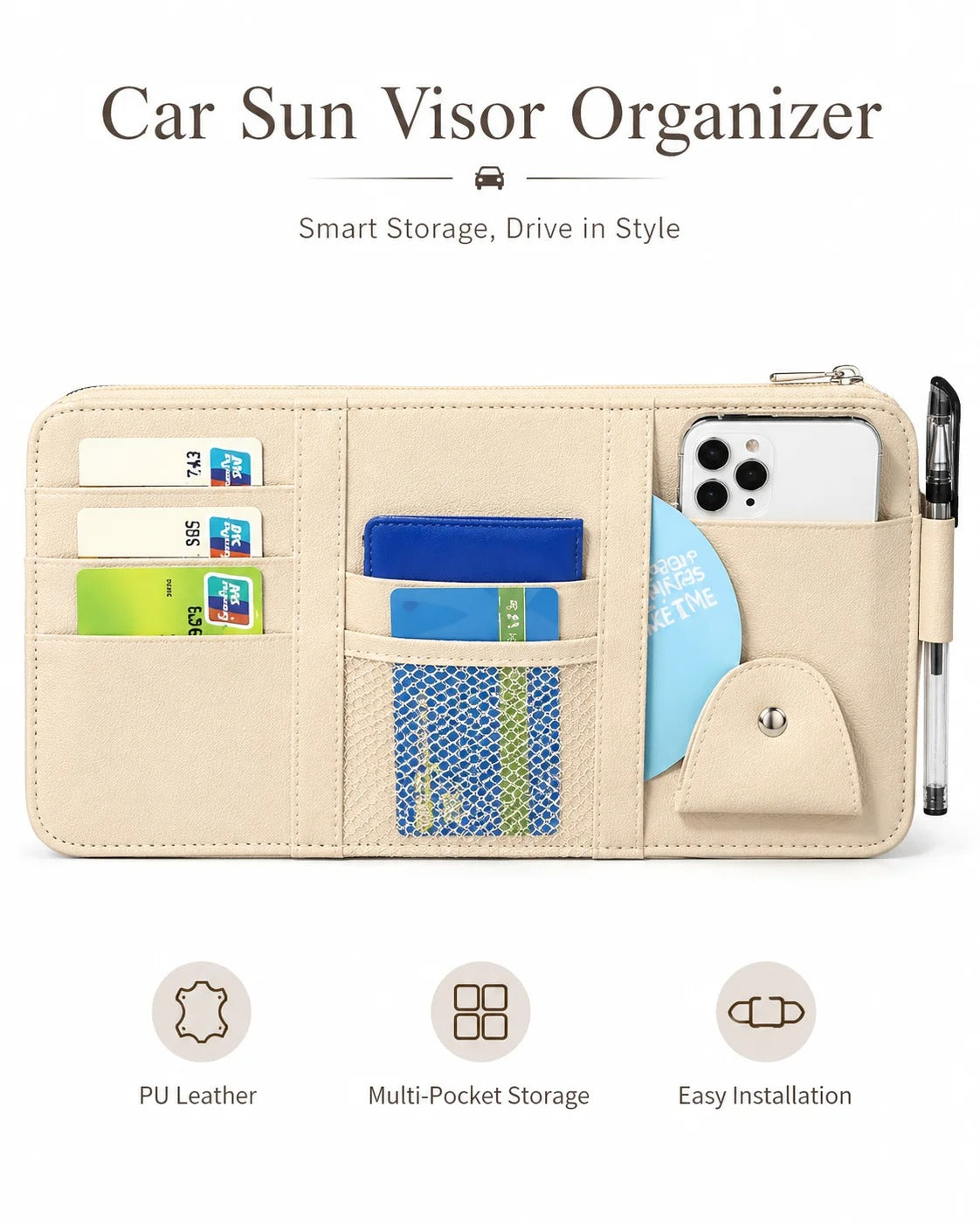 Multi-Pocket Car Visor Organizer